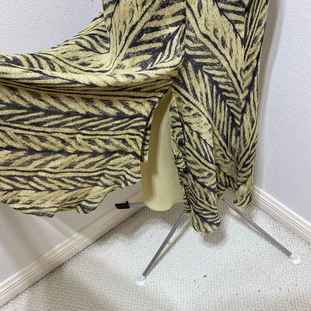 Lauren Ralph Lauren Silk Linen Skirt Zebra Print Flair Ruffle Slit Size Medium